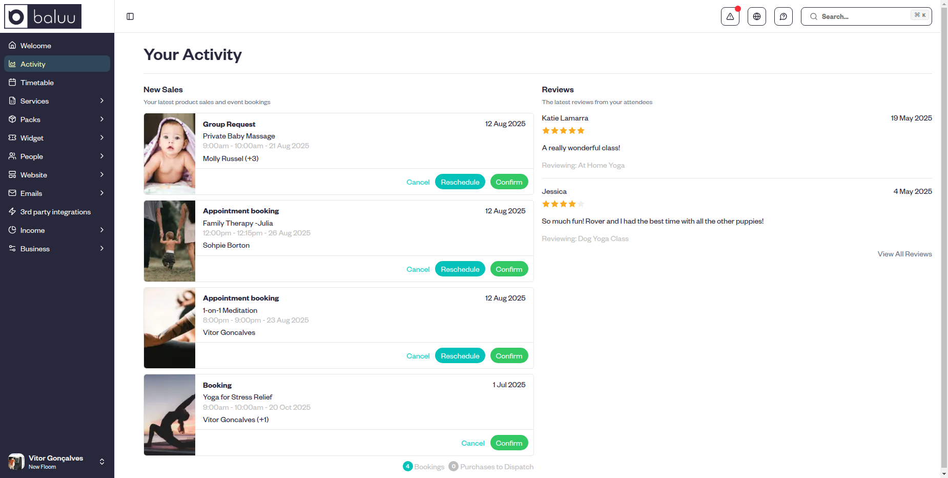 Baluu booking system interface preview
