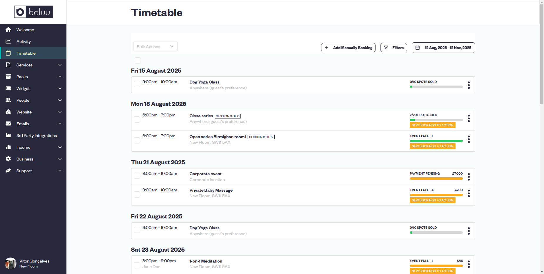 Baluu booking system interface